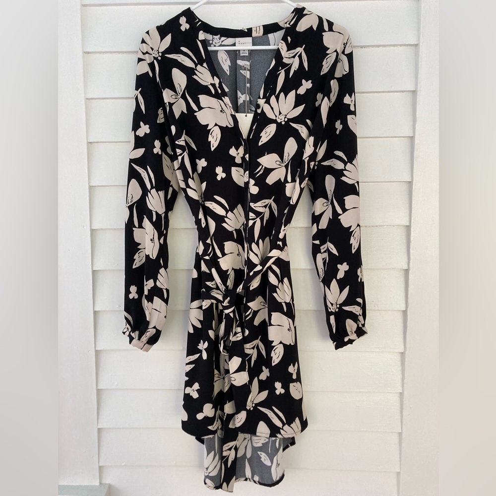 A New Day | Black and Cream Floral Shirt Dress Size Medium NWT